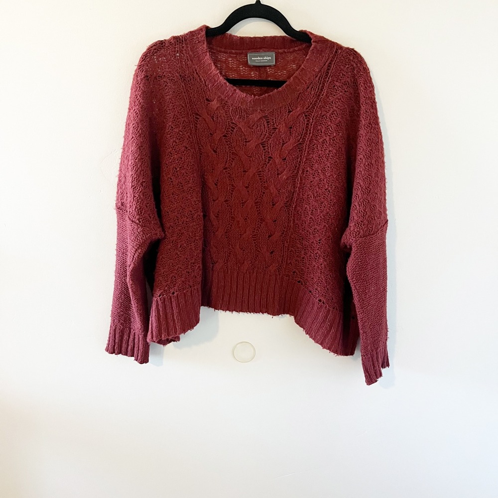 Wooden‎ ships cableknit oversized maroon red wool blend sweater